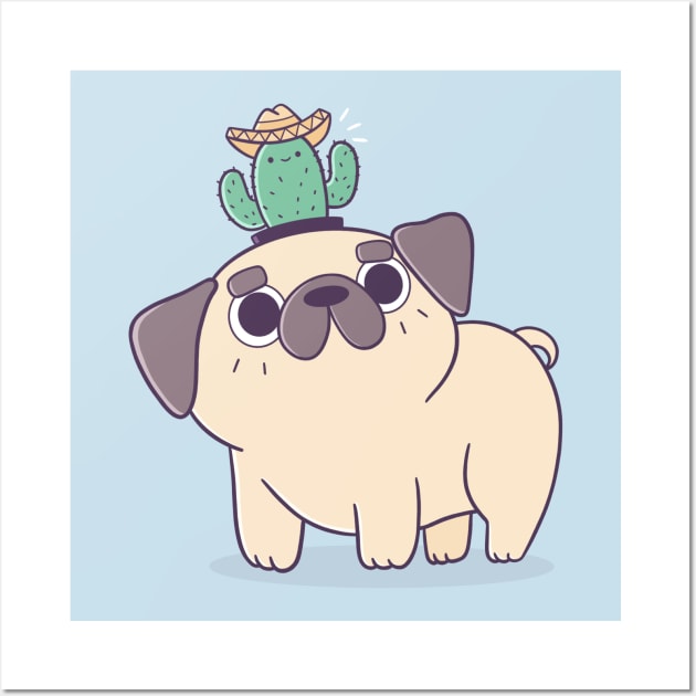 Pug with a Cactus Hat Wall Art by TaylorRoss1